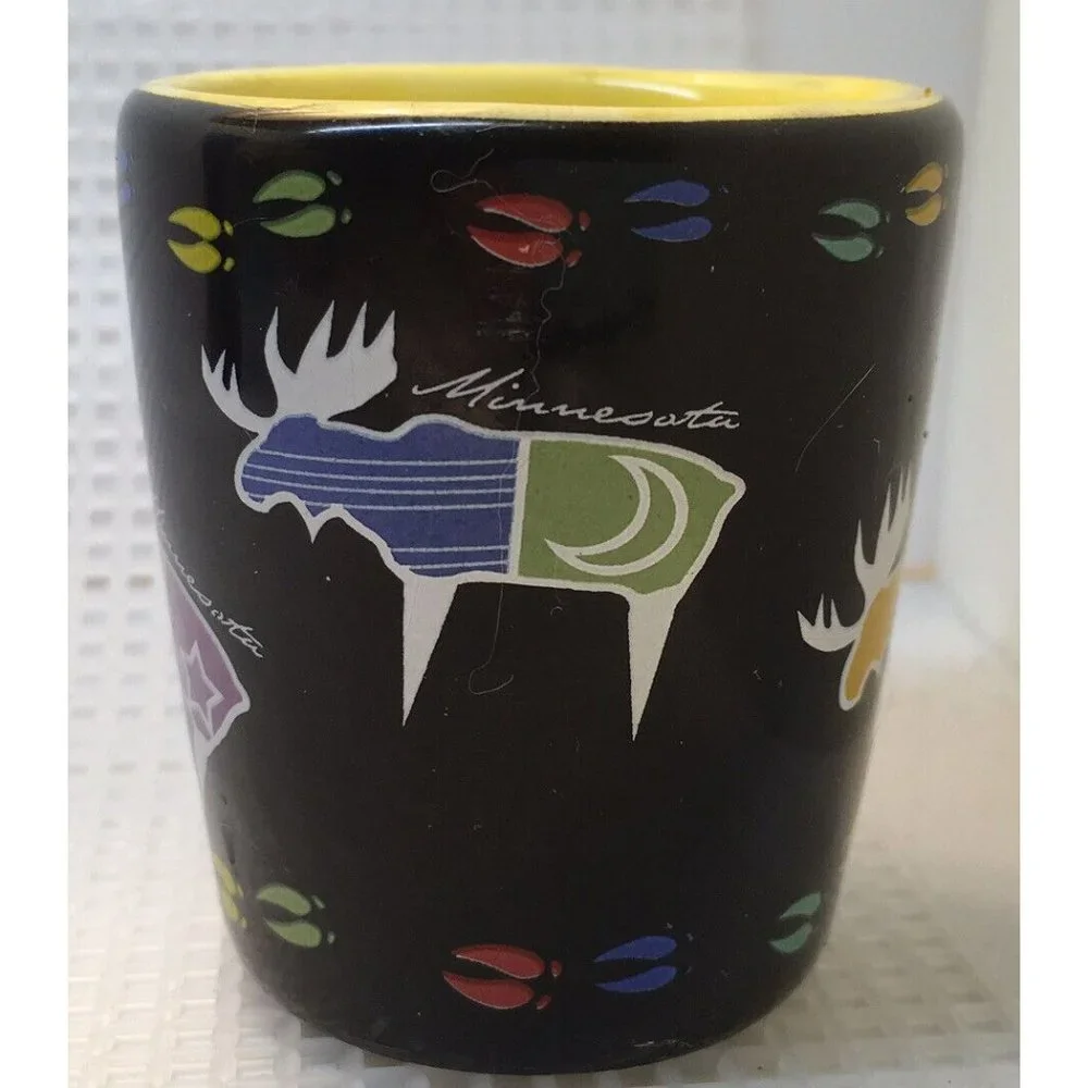 Collectible Minnesota Moose Souvenir Shot Glass Glazed Black Ceramic Porcelain